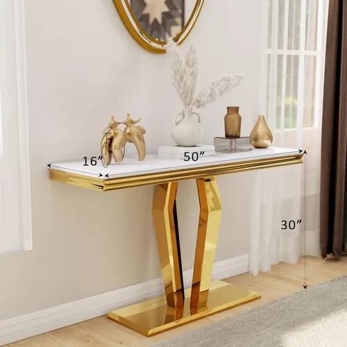 Vista 2 de ACEDÉCOR Mesa consola dorada con mesa brillante para sala de estar, pasillo