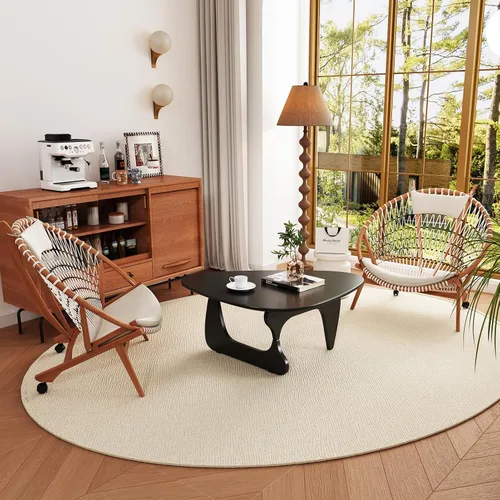 Vista 8 de Mesas de café de madera pequeña mesa de café de granja mesa central de madera de mediados de siglo para sala de estar, negro, 35 pulgadas