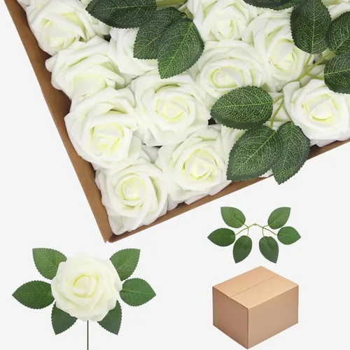 Vista 53 de Flores artificiales, rosas falsas de espuma de aspecto real, combo de flores artificiales de boda para ramos de boda, centros de mesa, arreglos