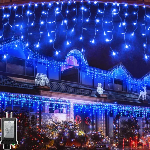 Vista 15 de 612 luces LED de Navidad para exteriores de 60 pies, 136 gotas de hielo, 12 modos profesionales con temporizador de memoria y brillo, tira de luces