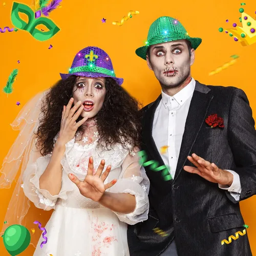 Vista 5 de 8 piezas Mardi Gras - Sombrero de fedora con lentejuelas LED, sombrero de vaquero intermitente