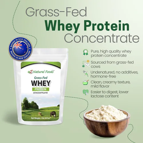 Vista 3 de Z Natural Foods Concentrado de proteína de suero alimentado con pasto - Polvo de proteína de suero limpio de Nueva Zelanda - Proteína de suero pura