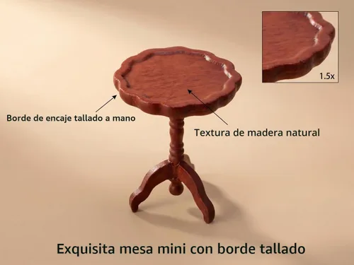 Vista 4 de Mesa auxiliar de casa de muñecas en miniatura, a escala 1:12, muebles de madera, mesa de té lateral redonda, modelo para casa de muñecas, sala