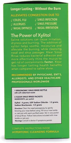 Vista 3 de Sistema de irrigación nasal Xlear con xilitol natural con 6 paquetes de solución salina y 1 botella para enjuague sinusal - Limpiador nasal