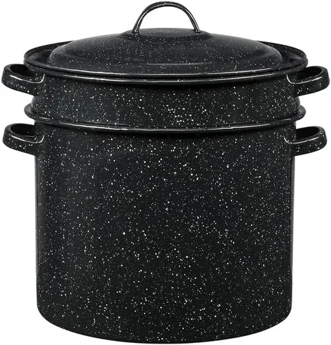 Vista 2 de Granite Ware Juego de 3 ollas multiuso para pasta de 7.5 cuartos de galón, olla coladora con tapa. (negro moteado) mariscos, sopas, salsa, gran