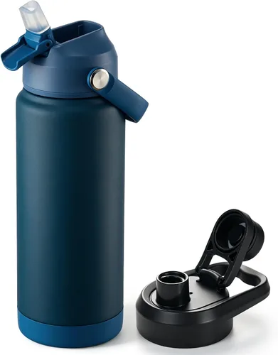 Vista 39 de Fijinhom Botella de agua aislada de 18 onzas con 2 tapas, botellas de agua de acero inoxidable, aspiradora de doble pared, mango portátil y parte