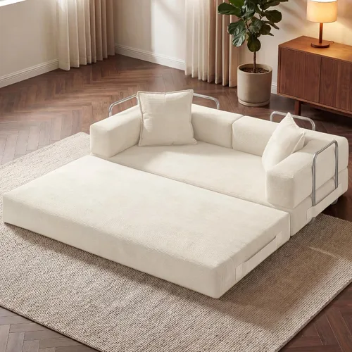 Vista 2 de GRUSIGN Sofá cama convertible 5 en 1 de 78 pulgadas, pana deshuesada, color Beige