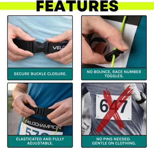 Vista 3 de VeloChampion - Cinturón para correr de triatlón con número de carrera, talla XS, 1 paquete