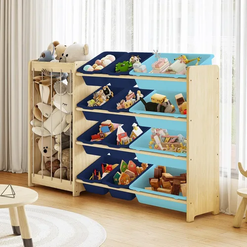 Vista 8 de EXPERLAM Organizador de Almacenamiento de Juguetes para Niños, 2 en 1 Almacenamiento de Animales de Peluche y Organizador de Juguetes con 12