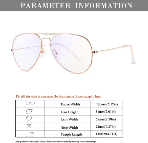 Vista 6 de HJSTES Lentes transparentes de aviador, luz azul, para mujeres y hombres, montura piloto clásica, sin receta