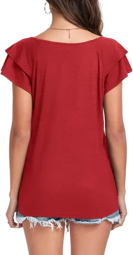Vista 5 de Poetsky Camisas de verano para mujer, estilo casual, cuello en V, manga corta, ajuste holgado