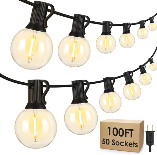Vista 14 de Mlambert Luces de Cadena LED para Exteriores de 100 Pies, Luces Regulables para Patio Globo G40 con 50+3 Bombillas Impermeables Inastillables