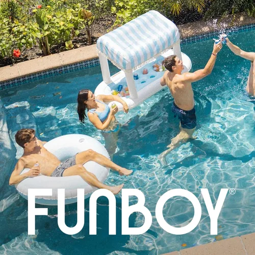Vista 6 de FUNBOY Flotador inflable gigante de rayas azul claro con portavasos de 48 pulgadas Flotador grande para piscina para adultos Tubo