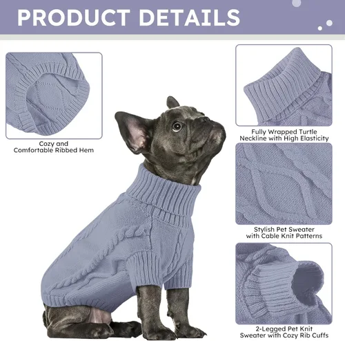 Vista 45 de Queenmore - Suéter de punto trenzado con cuello alto para perros pequeños, para climas fríos, para chihuahua, bulldog, teckel, carlino y yorkie, XS