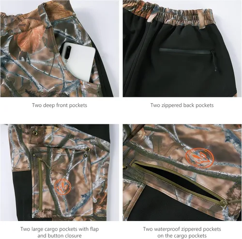 Vista 5 de BASSDASH Pantalones de caza con aislamiento de empalme, resistentes al agua, camuflados, tácticos, reforzados, resistentes al viento
