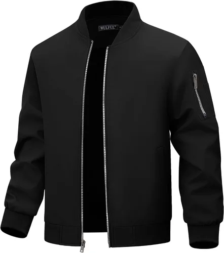 Vista 11 de WULFUL Chaqueta Bomber para Hombre Ligera Casual Cortavientos con Cremallera Abrigo con Bolsillo