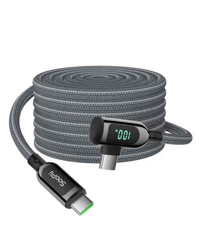 Vista 23 de SOOPII 100W Cable USB C a USB C de Ángulo Recto, Cable de Aleación de Zinc de 1 Pie de Tipo-C Trenzado de Nylon con Pantalla LED para iPad