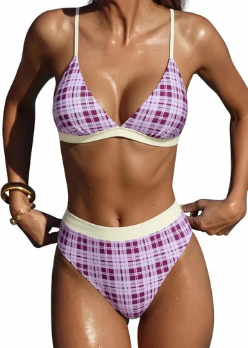 Vista 33 de SUUKSESS - Conjunto de bikini de dos piezas para mujer, con cintura alta y corte sexy, estilo triángulo 127 verde militar