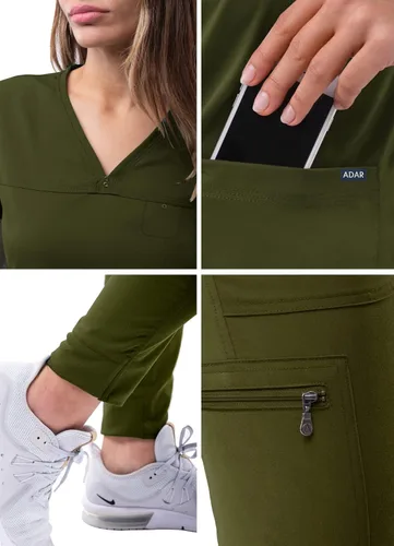 Vista 5 de Adar Pro - Conjunto de ropa quirúrgica con mejora de movimiento para mujer, blusa médica con cuello en V y pantalón médico deportivo y para yoga