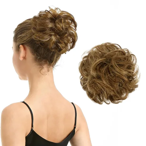 Vista 22 de Barsdar - Moño de cabello 100 % humano, Moño desordenado, Extensiones de cola de caballo, Moño de cabello rizado, Pieza de cabello