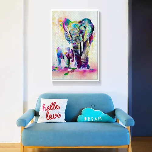 Vista 2 de Rompecabezas de 1000 piezas de elefante colorido y elefante bebé para adultos, rompecabezas de madera, rompecabezas de madera, decoración moderna