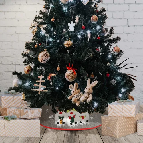 Vista 5 de Collares de árbol de Navidad para árboles artificiales con gnomos de Navidad, falda de árbol de Navidad como cubierta base con patrón de gnomos