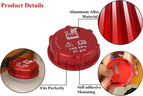 Vista 2 de YOCTM Paquete de 3 tapones rojos para depósito de refrigerante del motor + tapa de llenado de aceite + tapa de depósito de cilindro maestro de freno