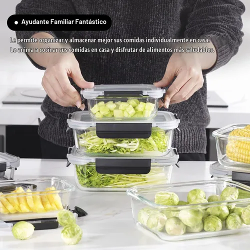 Vista 3 de coccot Recipientes de vidrio para almacenamiento de alimentos con tapas herméticas, recipientes de vidrio para preparación de comidas con tapas a