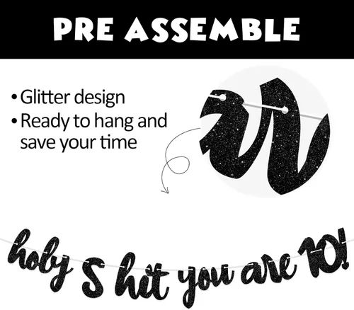 Vista 2 de Holy S*ht You are 10! Banner Backdrop Glitter Black Hello 10 Cheers to 10 Years Old Theme Decor Decorations for Boy Girl Happy 10th Birthday Party