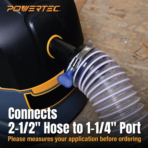 Vista 2 de POWERTEC 70140 Reductor de manguera de 2-1/2" a 1-1/4" - Unidad de conversión para accesorios de recolección de polvo, color negro