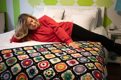 Vista 5 de Manta de ganchillo hecha a mano, estilo suéter, colcha de ganchillo, multicolor, decoración de viaje bohemia para sofá, cama, sillón reclinable