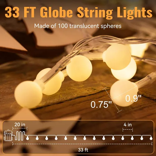Vista 8 de 100 LEDs 33 pies, cadena de luces, funciona con pilas, guirnalda de luces WERTIOO con control remoto interior/exterior para recámara, Navidad