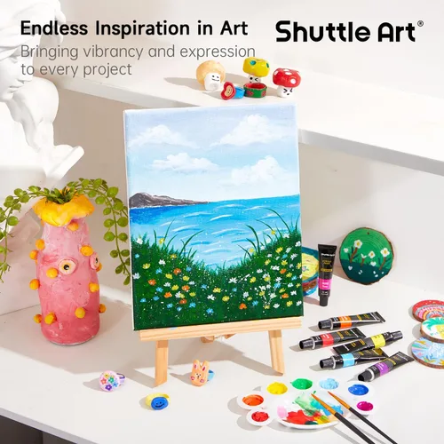 Vista 9 de Juego de pintura acrílica Shuttle Art, 16 tubos de 12 ml, calidad de artista, pigmentos ricos no tóxicos, colores ideales para niños, adultos