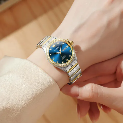 Vista 2 de OLEVS Reloj automático para mujer, de lujo, con diamantes de lujo, cuerda automática, impermeable, fecha luminosa