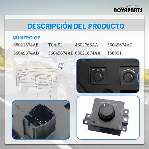 Vista 2 de NOVAPARTS Interruptor de control de caja de transferencia selector de tracción en las cuatro ruedas 4x4 4WD 7 pines para Dodge Dakota 2005-2011