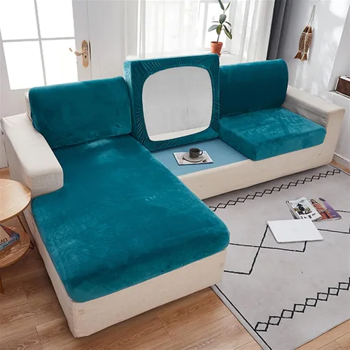 Vista 5 de MIPOPS Fundas de cojín de terciopelo elástico para sofá, diván Longue para sala de estar, sillón de esquina, sofá