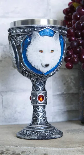 Vista 7 de Ebros Gift Gran celta mágica Knotwork Alpha Direwolf White Snow Wolf 8oz cáliz de copa de vino con forro de acero inoxidable Figura de taza