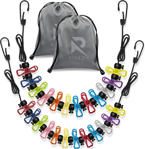 Vista 8 de Tendedero portátil de viaje con 12 clips coloridos y bolsa, línea de ropa elástica para RV y campamentos para línea de secado de ropa