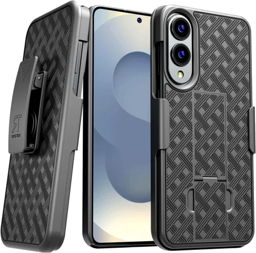 Vista 13 de Funda diseñada para Samsung Galaxy S24 con funda de clip para cinturón, funda de teléfono con función atril, color negro