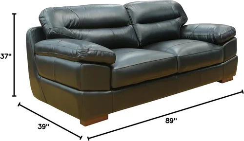 Vista 2 de Sunset Trading Jayson - Sofá negro de cuero de grano superior de 89 pulgadas de ancho, asiento profundo