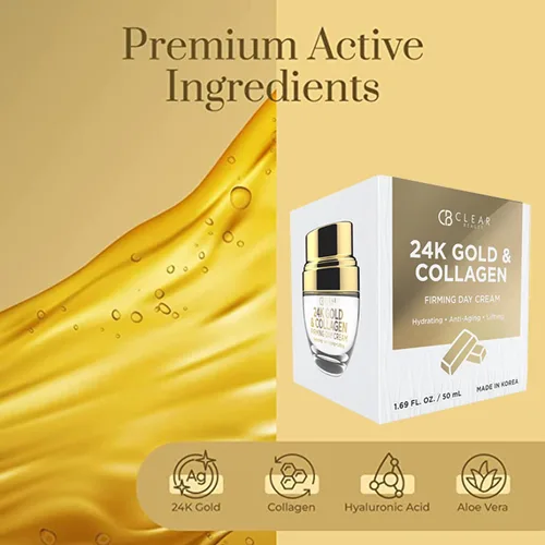 Vista 3 de Clear Beauty Hidratante facial diario de oro de 24 quilates y colágeno, probado por dermatólogos, reduce las líneas finas, antienvejecimiento