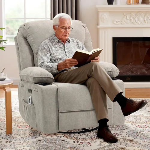 Vista 2 de Silla reclinable eléctrica con balanceo, giratorio y planeador para Gris claro