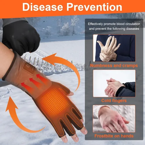 Vista 5 de Guantes térmicos sin dedos para mujeres y hombres, guantes térmicos recargables, calentador de manos eléctrico, ultrafinos y antideslizantes