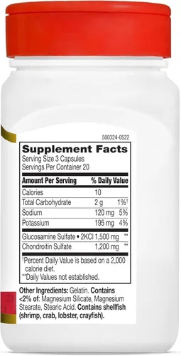 Vista 2 de 21st Century Glucosamina Condroitina 500/400mg - Doble Fuerza, cp 60 Recuento