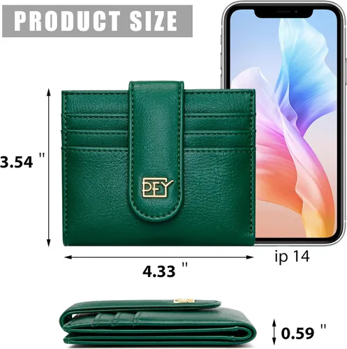 Vista 5 de Badiya Billeteras pequeñas para mujer, plegable, multitarjeta, delgada, tarjetero con cremallera, Verde Oscuro, Minimalista