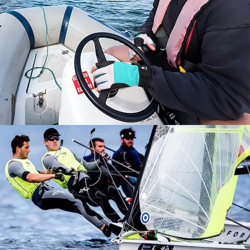 Vista 5 de FitsT4 Sports Guantes de vela de 3/4 dedos y agarre, ideales para vela, yate, remo, kayak, pesca, deportes acuáticos para hombres y mujeres