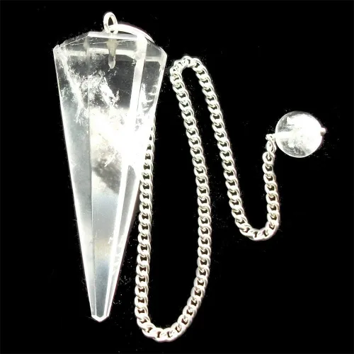 Vista 5 de Wixine 1 péndulo de cristal blanco de cristal de cuarzo para radiestesia, Plata, Cuarzo
