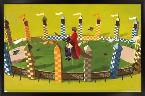 Vista 8 de Trends International The Wizarding World: Harry Potter - Póster de pared de Harry Quidditch, 14.72 x 22.37 pulgadas, versión enmarcada de madera