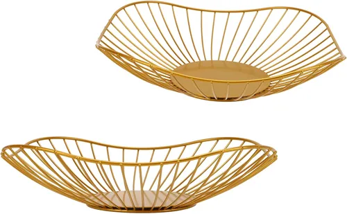 Vista 9 de Cyrank Frutero de alambre de metal, cesta de frutas de alambre dorado, diseño de hoja de loto, cuenco de frutas para encimera de cocina, tazón