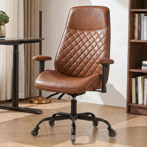 Vista 14 de NEO CHAIR Silla de oficina de cuero PU marrón con diseño ergonómico